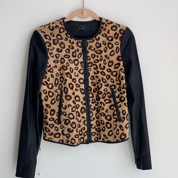 Theory Chetah Print Leather and Fur Jacket - Picture 11 of 12